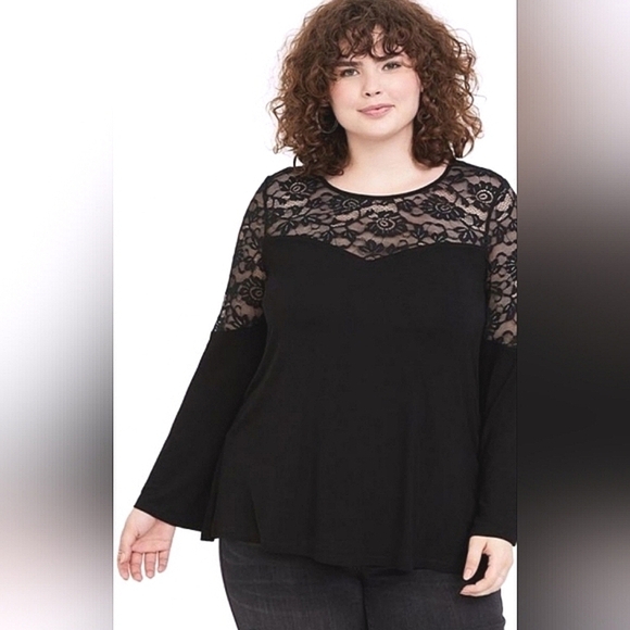 torrid Tops - TORRID PLUS SIZE 2 2X BLACK LACE TOP BELL SLEEVES PARTY BLOUSE NWT